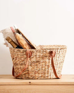 Picnic basket- Robert Gordon woven basket with tan suede handles